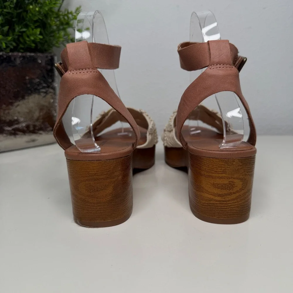 Lucky Brand Platform Sandals Womens‎ Tan Macrame Woven Boho 7.5M